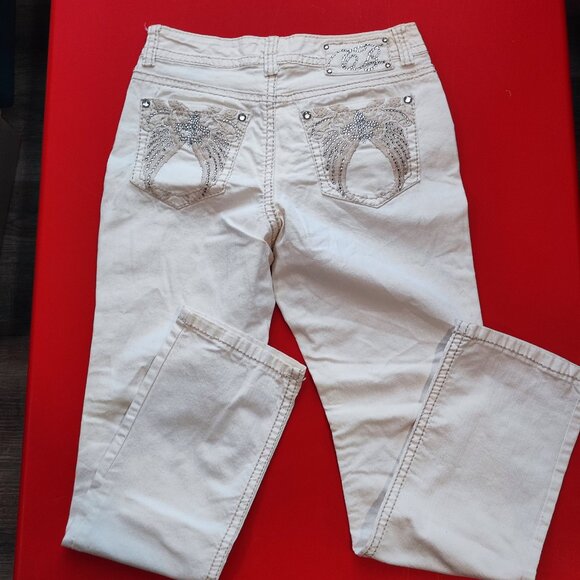 Cod Bleu Marielle jeans slim straight Rhinestone design white women's size 6/27 - Picture 4 of 11